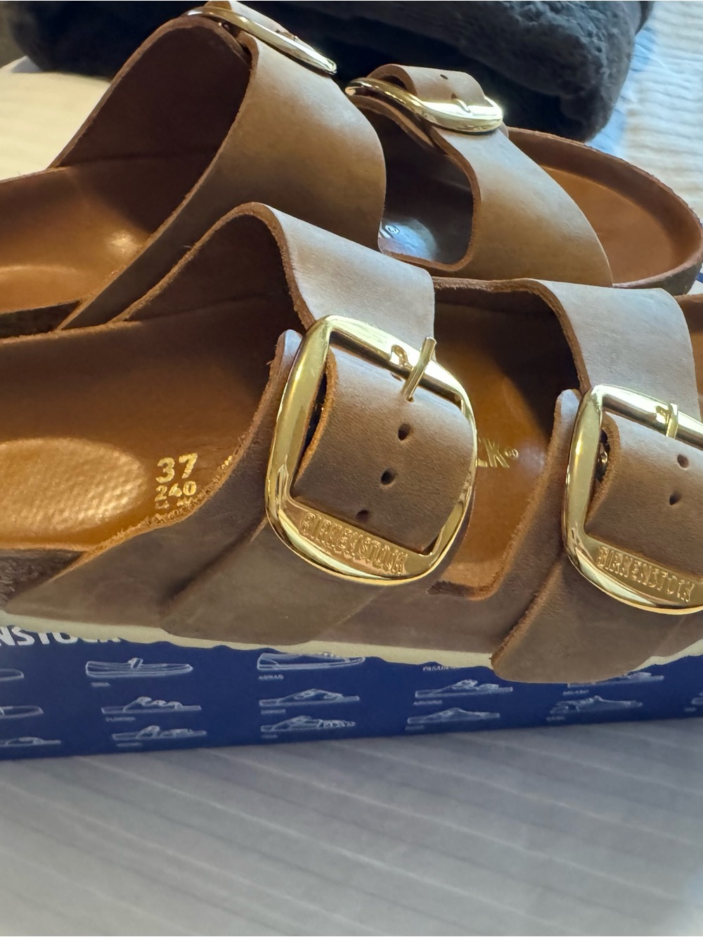Birkenstock Arizona Sandals in Brown with Gold Buckles